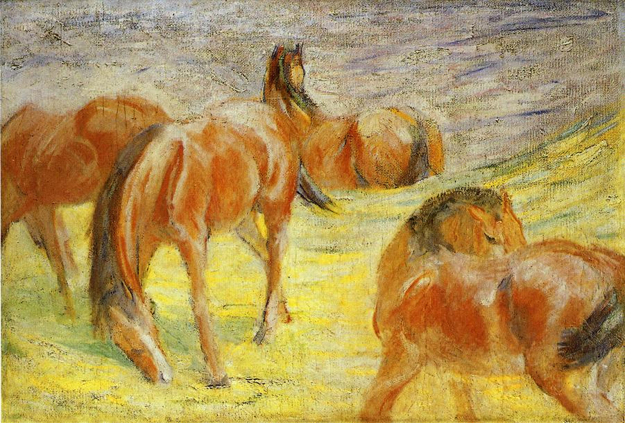 (image for) Handmade oil painting Copy paintings of famous artists Franz Marci's art Grazing Horses 1910